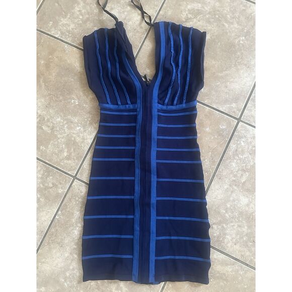 Bebe XS Bandeau Bodycon Mini Dress Stretch V Neck - Picture 6 of 8